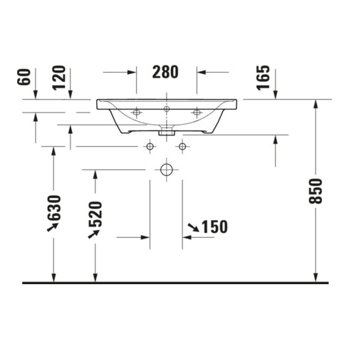 Duravit Möbelwaschtisch D-Neo 65x48cm, o. Hahnl., we., m ÜL, Hahnloch