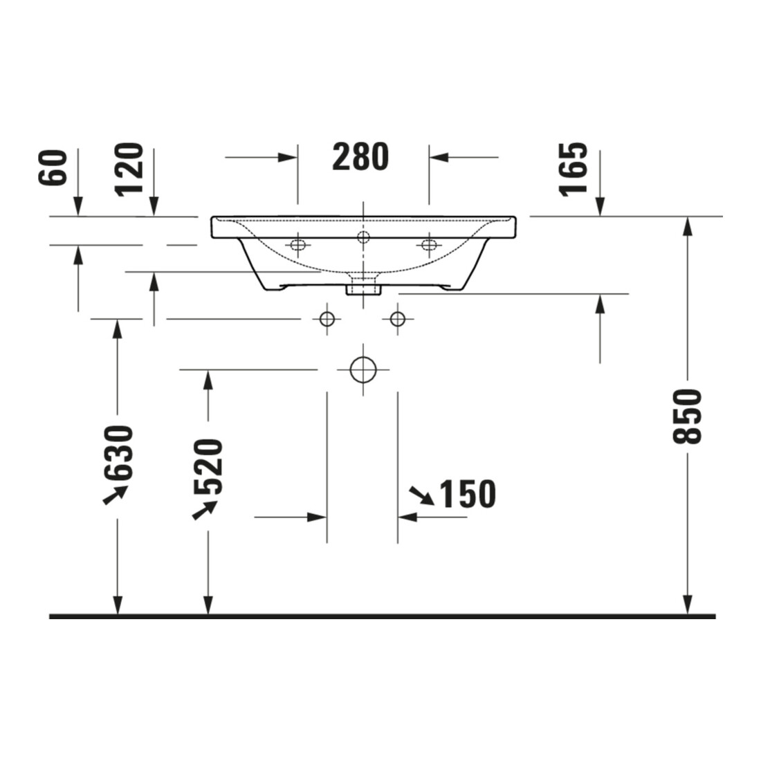 Duravit Möbelwaschtisch D-Neo 65x48cm, o. Hahnl., we., m ÜL, Hahnloch