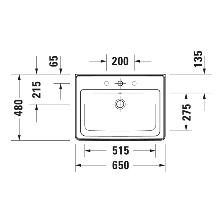 Duravit Möbelwaschtisch D-Neo 65x48cm, o. Hahnl., we., m ÜL, Hahnloch