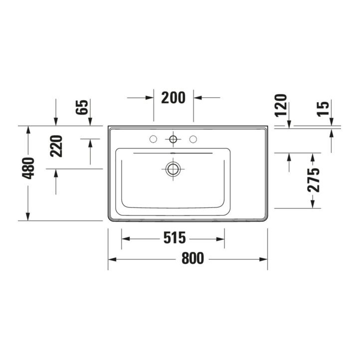 Duravit Möbelwaschtisch D-Neo 80x48cm, o HL, w, asy, B li, m ÜL, HLB