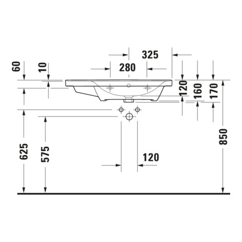Duravit Möbelwaschtisch D-Neo 80x48cm, o HL, w, asy, B re, m ÜL, HLB