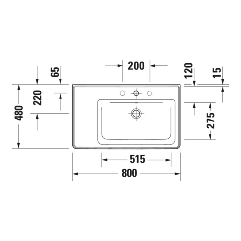 Duravit Möbelwaschtisch D-Neo 80x48cm, o HL, w, asy, B re, m ÜL, HLB