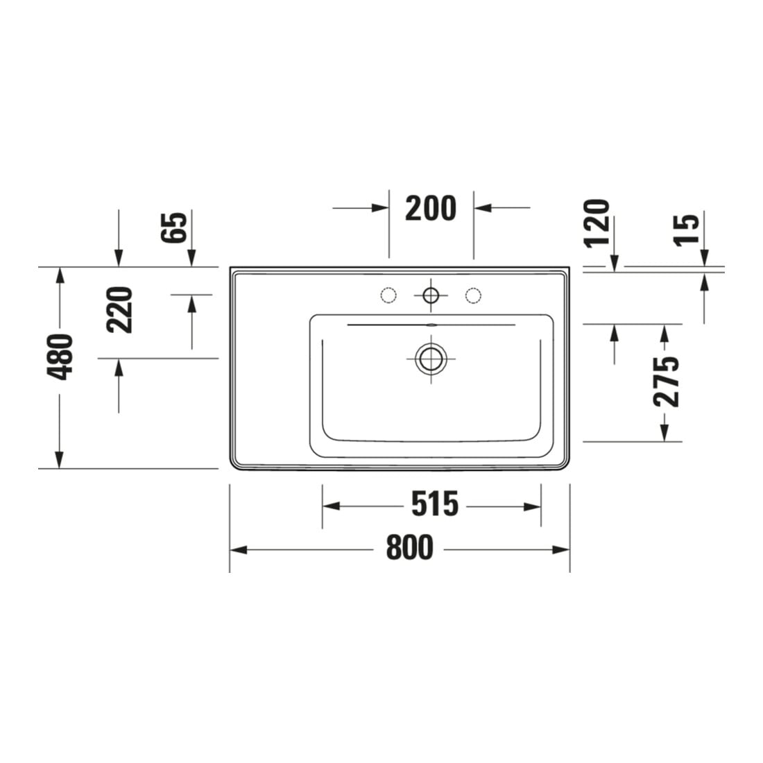 Duravit Möbelwaschtisch D-Neo 80x48cm, o HL, w, asy, B re, m ÜL, HLB