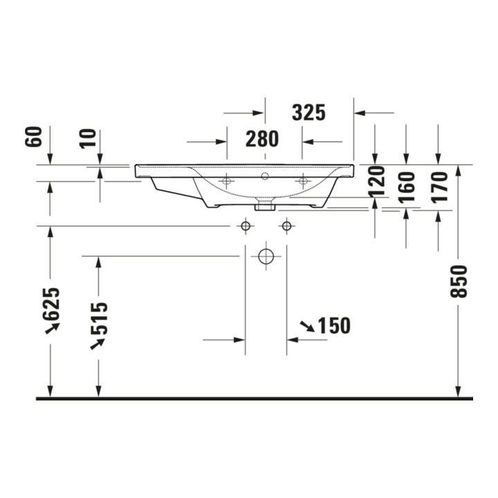 Duravit Möbelwaschtisch D-Neo 80x48cm, o HL, w, asy, B re, m ÜL, HLB