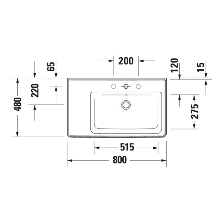 Duravit Möbelwaschtisch D-Neo 80x48cm, o HL, w, asy, B re, m ÜL, HLB