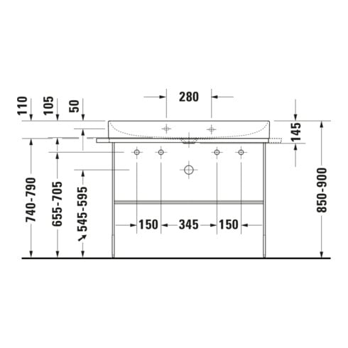 Duravit Möbelwaschtisch DuraSquare 100x47cm, 2 HL, o. ÜL, m HLB, weiß