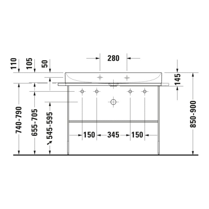 Duravit Möbelwaschtisch DuraSquare 100x47cm, 2 HL, o. ÜL, m HLB, weiß
