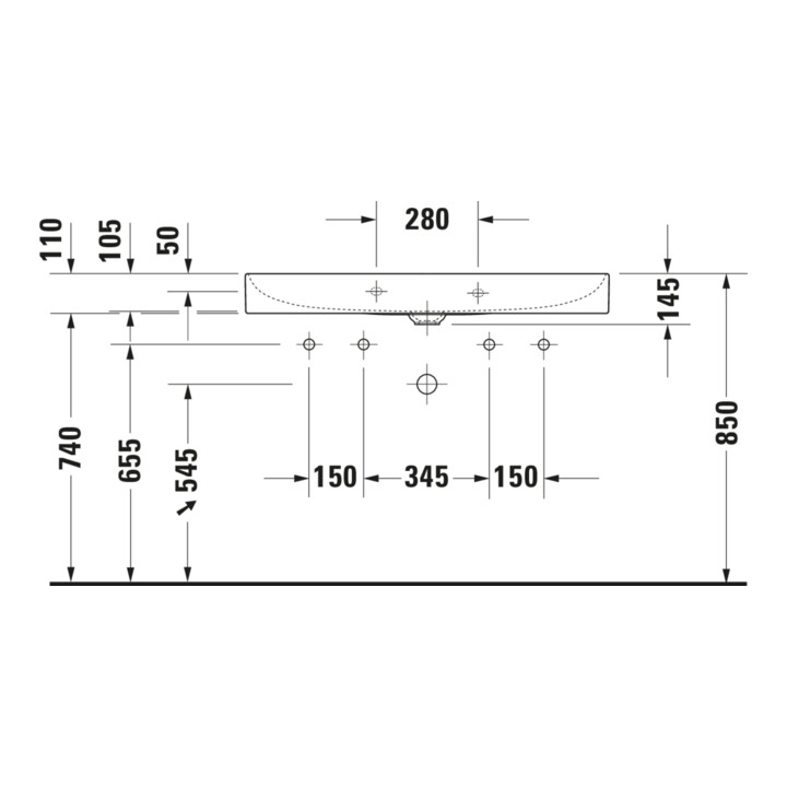 Duravit Möbelwaschtisch DuraSquare 100x47cm, 2 HL, o. ÜL, m HLB, weiß