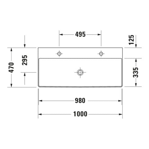 Duravit Möbelwaschtisch DuraSquare 100x47cm, 2 HL, o. ÜL, m HLB, weiß