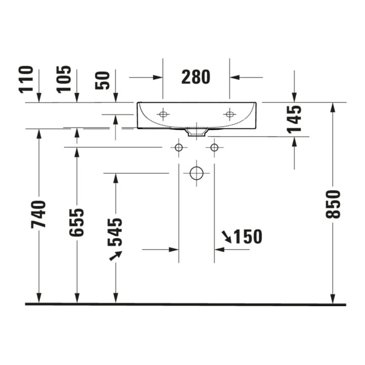Duravit Möbelwaschtisch DuraSquare 50x47cm, o. ÜL, m HLB, o. Hahnloch, weiß