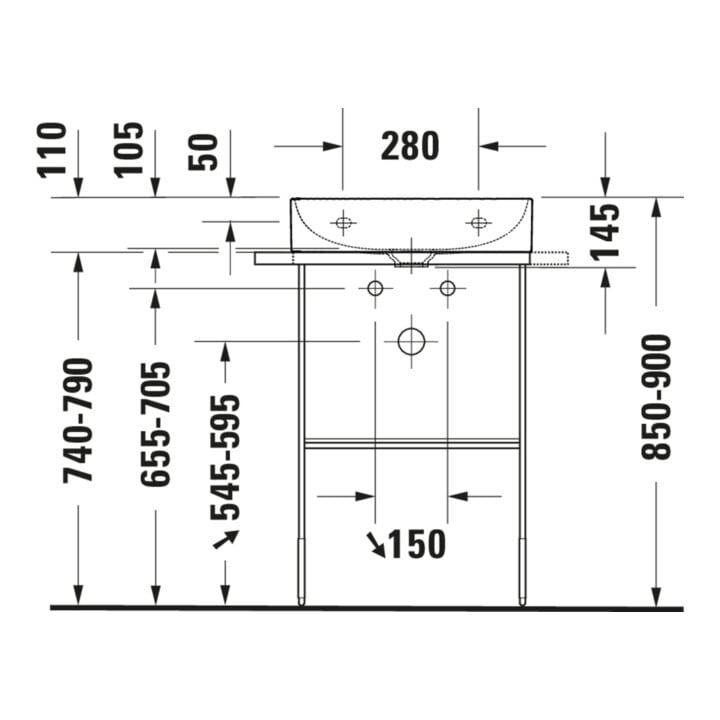 Duravit Möbelwaschtisch DuraSquare 50x47cm, o. ÜL, m HLB, o. Hahnloch, weiß