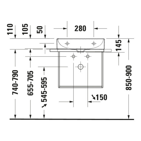 Duravit Möbelwaschtisch DuraSquare 50x47cm, o. ÜL, m HLB, o. Hahnloch, weiß