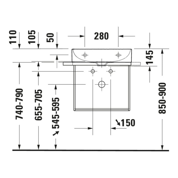 Duravit Möbelwaschtisch DuraSquare 50x47cm, o. ÜL, m HLB, o. Hahnloch, weiß