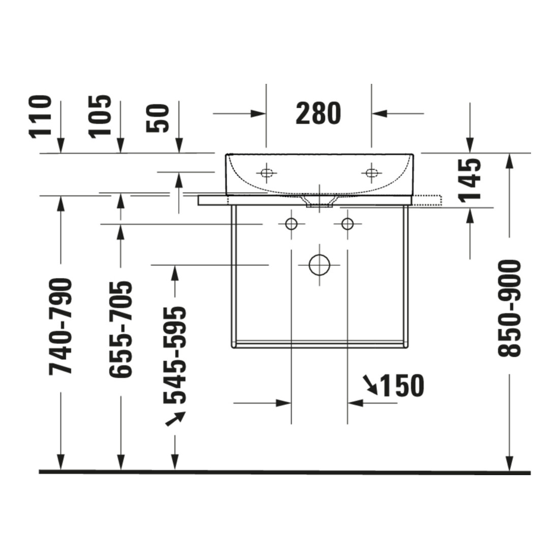 Duravit Möbelwaschtisch DuraSquare 50x47cm, o. ÜL, m HLB, o. Hahnloch, weiß