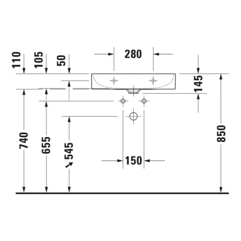 Duravit Möbelwaschtisch DuraSquare 60x47cm, o. ÜL, m HLB, o. Hahnloch, weiß