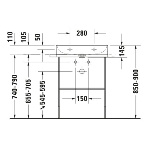 Duravit Möbelwaschtisch DuraSquare 60x47cm, o. ÜL, m HLB, o. Hahnloch, weiß