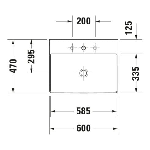 Duravit Möbelwaschtisch DuraSquare 60x47cm, o. ÜL, m HLB, o. Hahnloch, weiß