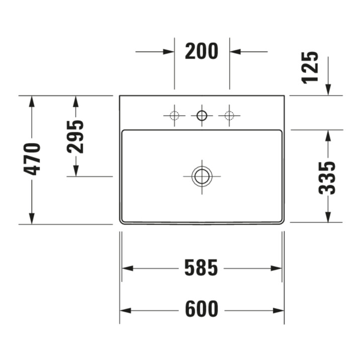 Duravit Möbelwaschtisch DuraSquare 60x47cm, o. ÜL, m HLB, o. Hahnloch, weiß