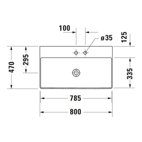 Duravit Möbelwaschtisch DuraSquare 80x47cm, o. ÜL, m HLB, o. Hahnloch, weiß