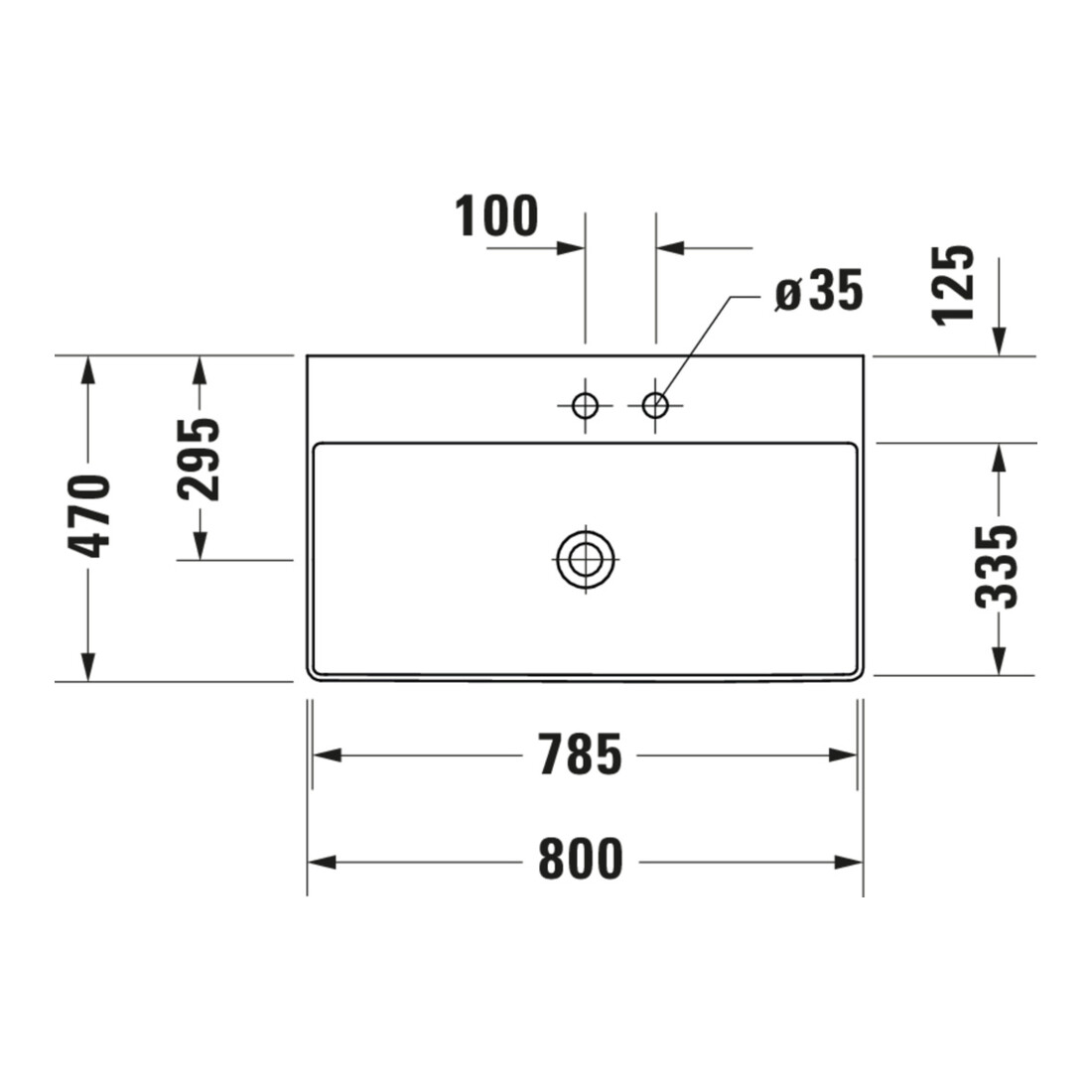 Duravit Möbelwaschtisch DuraSquare 80x47cm, o. ÜL, m HLB, o. Hahnloch, weiß