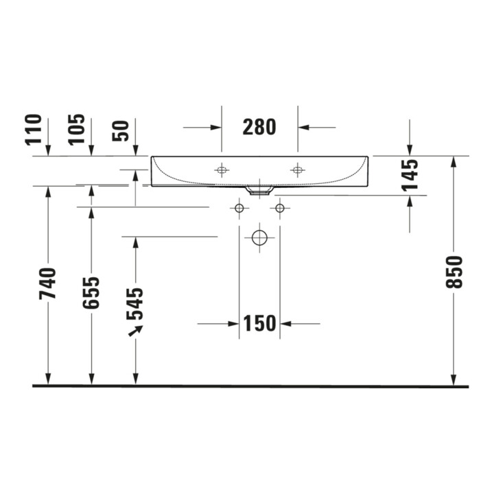 Duravit Möbelwaschtisch DuraSquare 80x47cm, o. ÜL, m HLB, o. Hahnloch, weiß