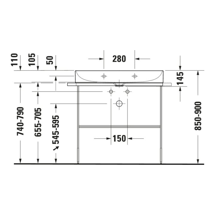 Duravit Möbelwaschtisch DuraSquare 80x47cm, o. ÜL, m HLB, o. Hahnloch, weiß