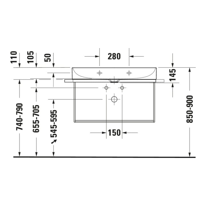 Duravit Möbelwaschtisch DuraSquare 80x47cm, o. ÜL, m HLB, o. Hahnloch, weiß