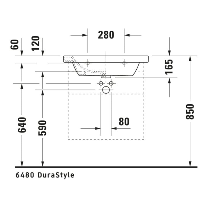 Duravit Möbelwaschtisch DuraStyle 65x48cm, we, m HL, ÜL, Hahnlochbank
