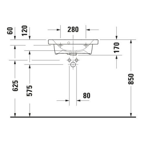 Duravit Möbelwaschtisch DuraStyle Compact 55x40cm, we, m HL, ÜL, Hahnlochbank