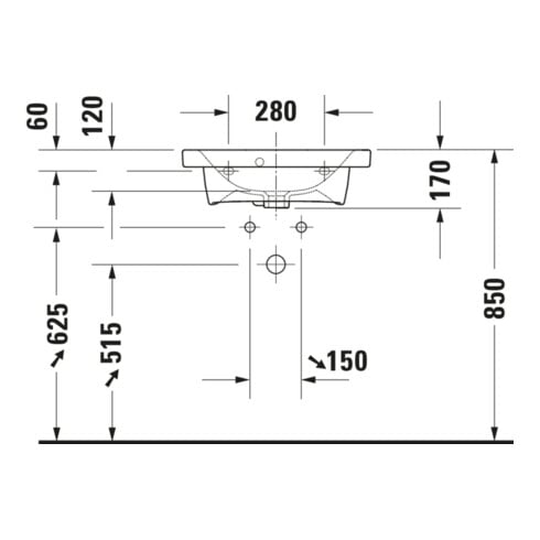 Duravit Möbelwaschtisch DuraStyle Compact 55x40cm, we, m HL, ÜL, Hahnlochbank