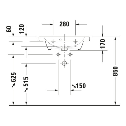 Duravit Möbelwaschtisch DuraStyle Compact 63,5x40cm, we, m HL, ÜL, Hahnlochbank