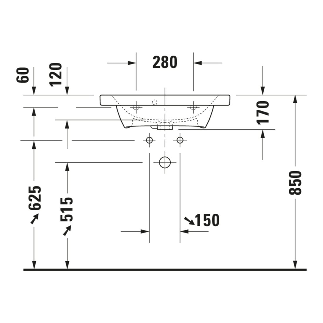 Duravit Möbelwaschtisch DuraStyle Compact 63,5x40cm, we, m HL, ÜL, Hahnlochbank