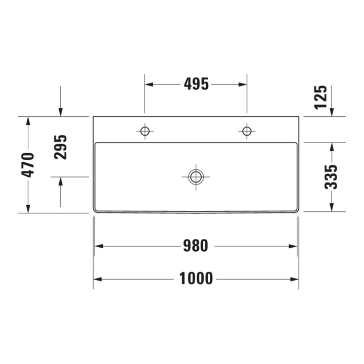 Duravit Möbelwaschtisch geschliffen DuraSquare 100x47cm, 2 HL, o. ÜL, m HLB, weiß