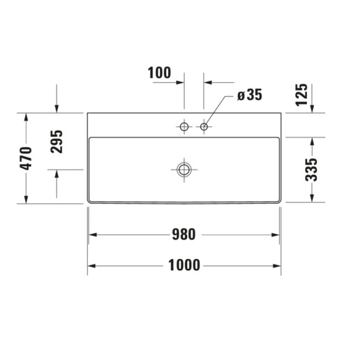 Duravit Möbelwaschtisch geschliffen DuraSquare 100x47cm, o. ÜL, m HLB, 1 Hahnloch, weiß