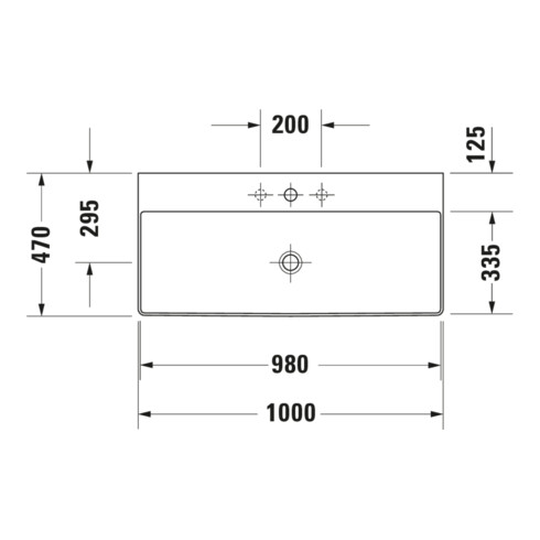 Duravit Möbelwaschtisch geschliffen DuraSquare 100x47cm, o. ÜL, m HLB, o. HL, weiß