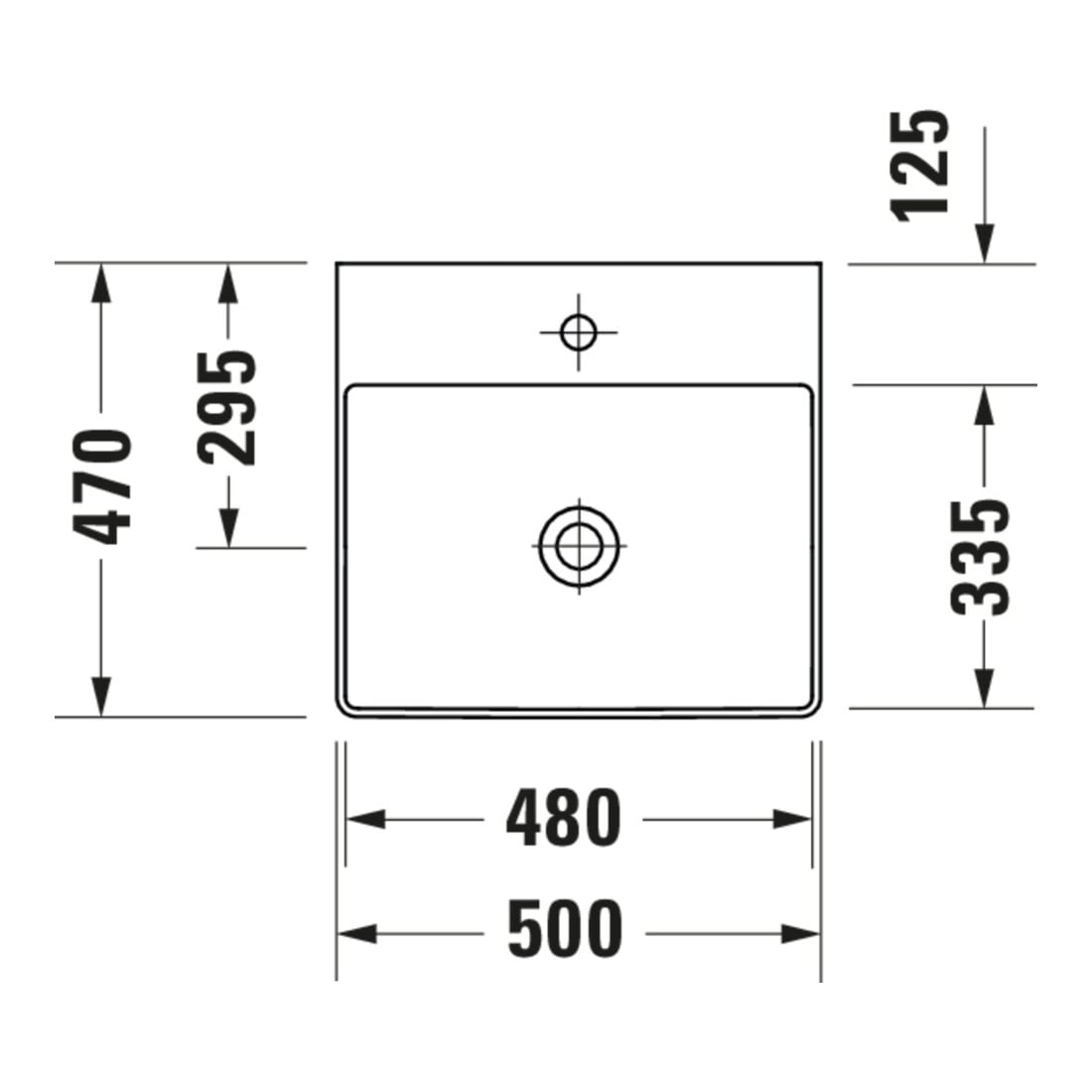 Duravit Möbelwaschtisch geschliffen DuraSquare 50x47cm, o. ÜL, m HLB, o. Hahnloch, weiß