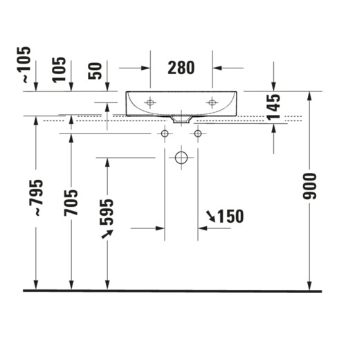 Duravit Möbelwaschtisch geschliffen DuraSquare 50x47cm, o. ÜL, m HLB, o. Hahnloch, weiß