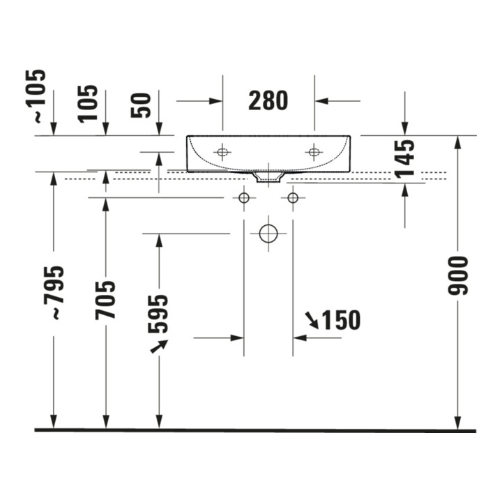 Duravit Möbelwaschtisch geschliffen DuraSquare 50x47cm, o. ÜL, m HLB, o. Hahnloch, weiß