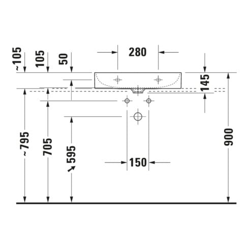 Duravit Möbelwaschtisch geschliffen DuraSquare 60x47cm, o. ÜL, m HLB, o. Hahnloch, weiß
