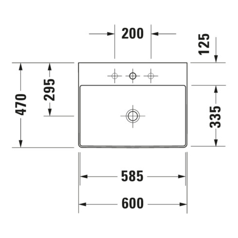 Duravit Möbelwaschtisch geschliffen DuraSquare 60x47cm, o. ÜL, m HLB, o. Hahnloch, weiß