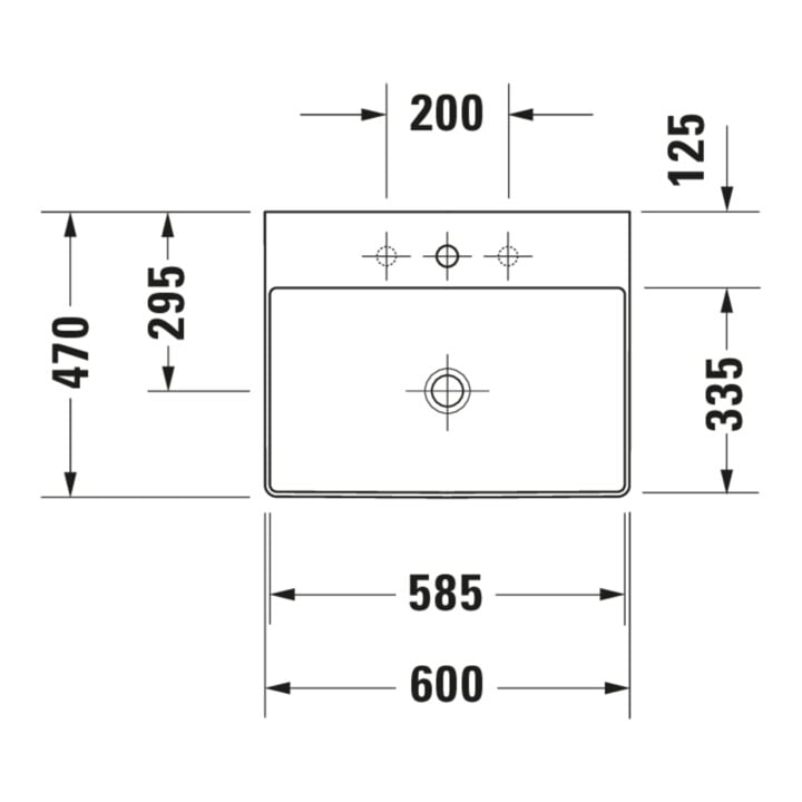 Duravit Möbelwaschtisch geschliffen DuraSquare 60x47cm, o. ÜL, m HLB, o. Hahnloch, weiß