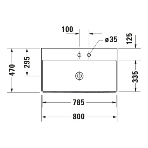 Duravit Möbelwaschtisch geschliffen DuraSquare 80x47cm, o. ÜL, m HLB, o. Hahnloch, weiß