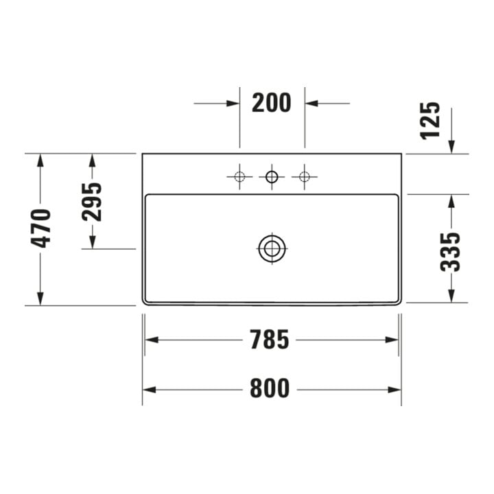 Duravit Möbelwaschtisch geschliffen DuraSquare 80x47cm, o. ÜL, m HLB, o. Hahnloch, weiß