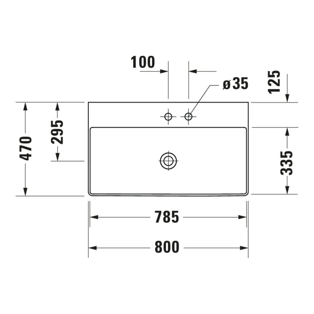 Duravit Möbelwaschtisch geschliffen DuraSquare 80x47cm, o. ÜL, m HLB, o. Hahnloch, weiß