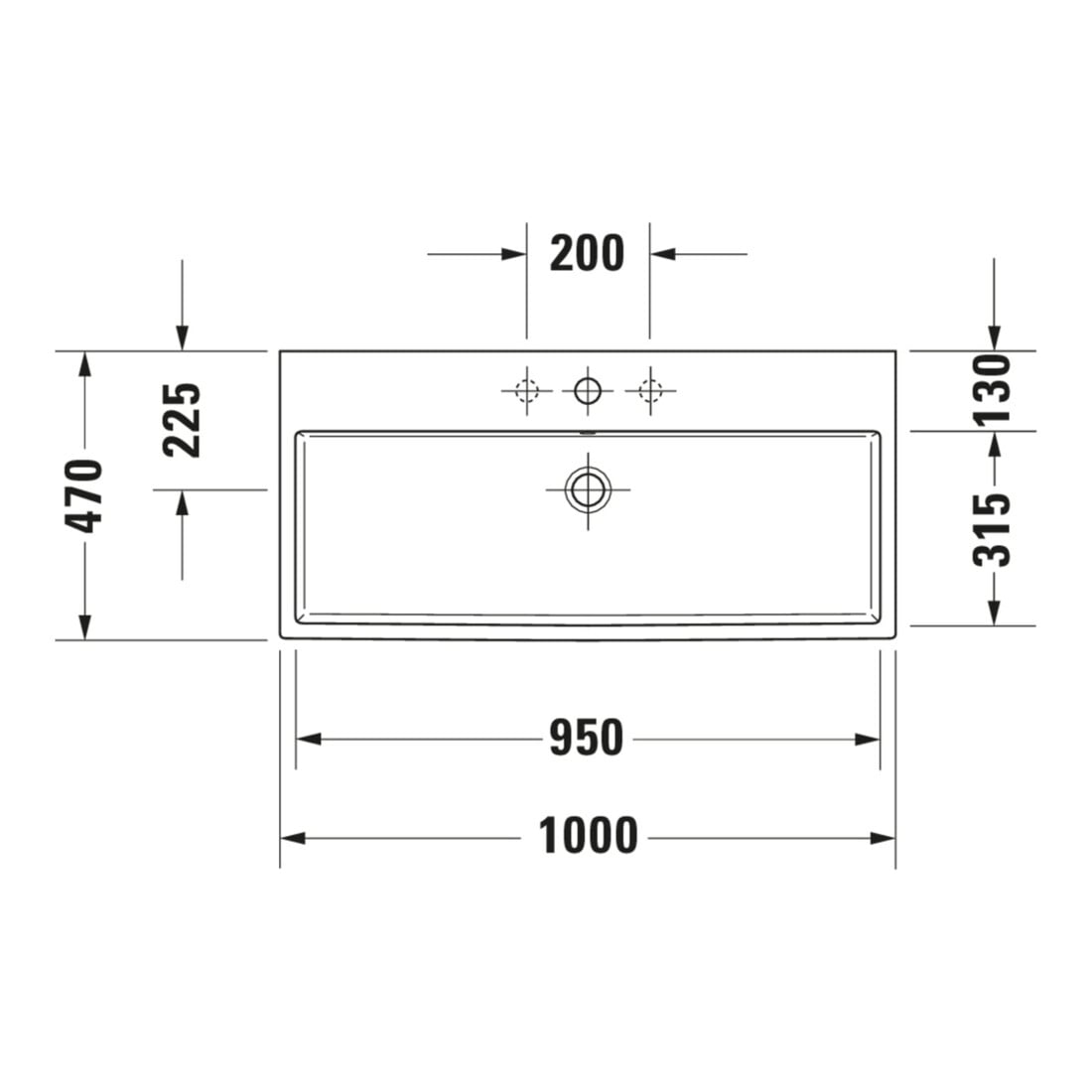 Duravit Möbelwaschtisch geschliffen Vero Air 100x47cm, we, m HL, ÜL, Hahnlochbank