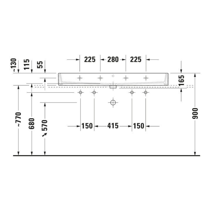 Duravit Möbelwaschtisch geschliffen Vero Air 120x47cm, we, m 2 HL, ÜL, Hahnlochbank