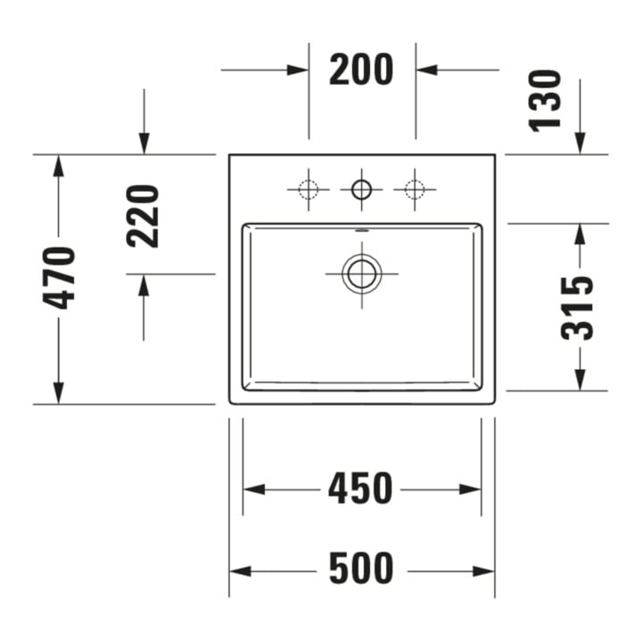 Duravit Möbelwaschtisch geschliffen Vero Air 50x47cm, we, o. HL, m ÜL, Hahnlochbank