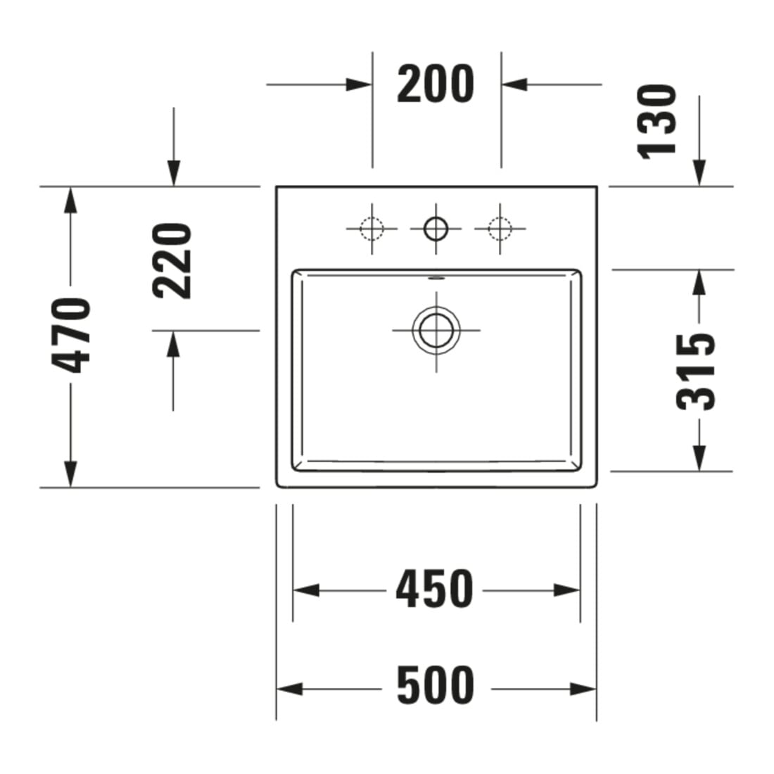 Duravit Möbelwaschtisch geschliffen Vero Air 50x47cm, we, o. HL, m ÜL, Hahnlochbank