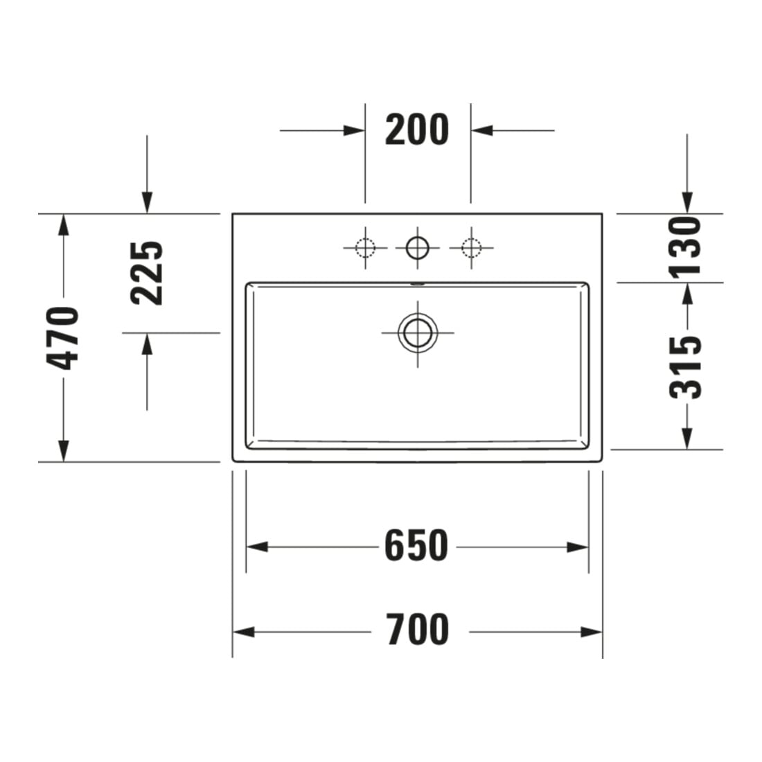 Duravit Möbelwaschtisch geschliffen Vero Air 70x47cm, we, m HL, ÜL, Hahnlochbank