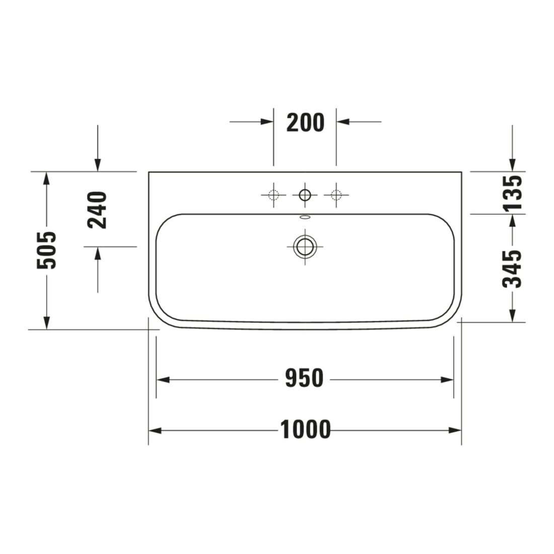 Duravit Möbelwaschtisch Happy D.2 100x50,5cm, we, geschli., m HL, ÜL, HLB